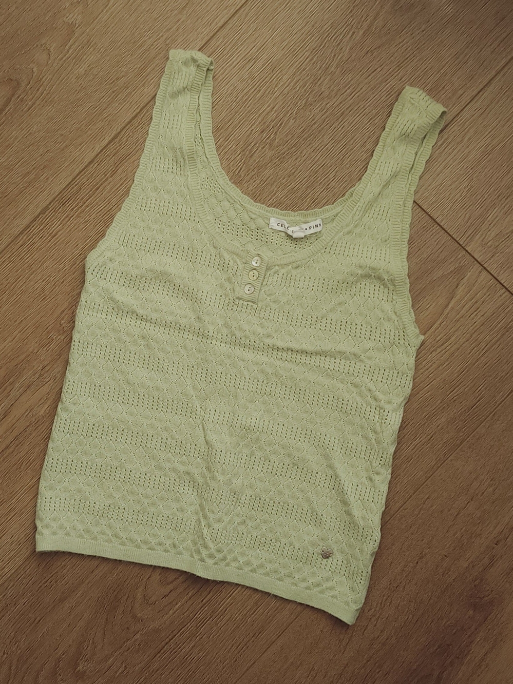 Light Green Knit Tank with Button Placket